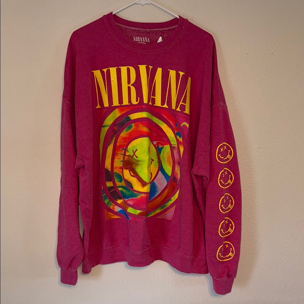 Nirvana Multicolor Graphic Sweatshirt in Red and Yellow